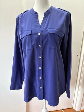 Chico's Deep Blue Button-Front Utility Blouse